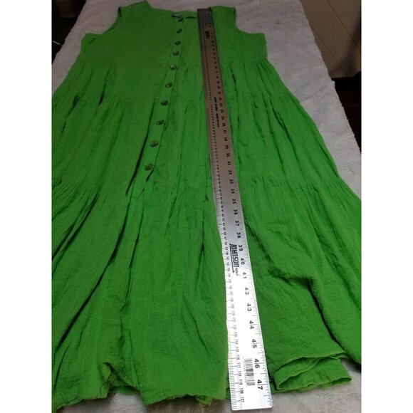 E Stewart Womens Button Front Tiered Sleeveless Midi Shirt Dress Light Green - Picture 5 of 5